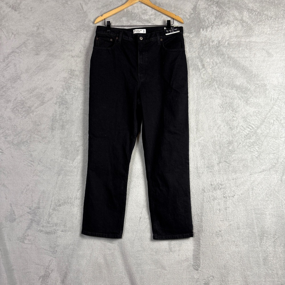 Abercrombie & Fitch Curve Love Ultra High Rise 90s Straight Black Jeans 32 14s